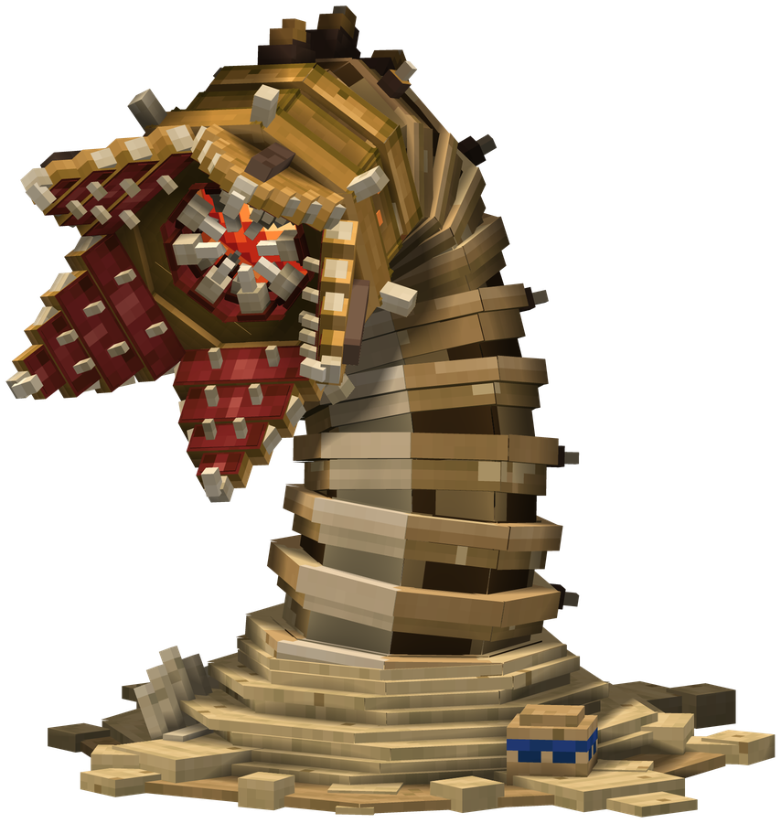 The Dune Leviathan: a sand worm rearing out of a mound of sand, its round maw open and ringed with teeth