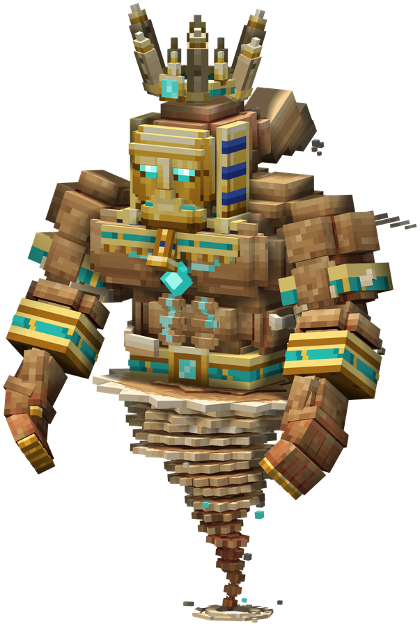 The Sandstorm Djinn: a crowned spirit of sandstone and turquoise above a whirlwind of sand