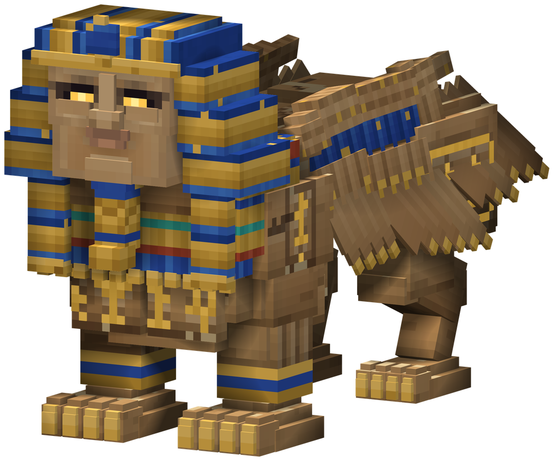 The Sphinx Warden: a lion-bodied guardian in a gold and blue striped headdress