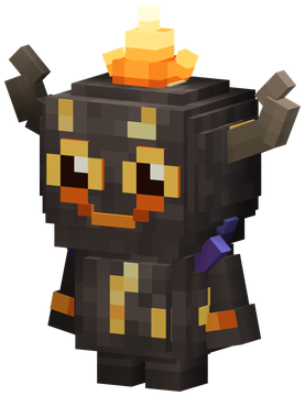 The Cinderling: a basalt imp cracked with lava, bone horns and a flame on its head