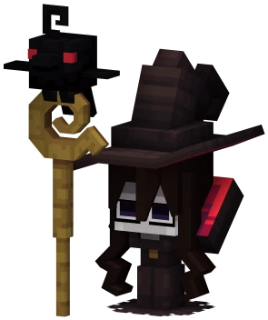 The Gothic Hag: a little witch in black with a crow on her crooked staff