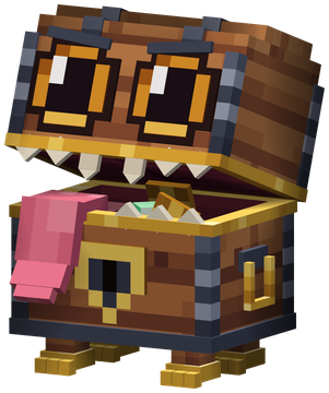 The Mimic: a treasure chest that is alive, all teeth, with a pink tongue hanging out