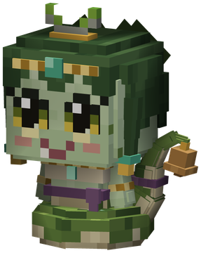 The Naga Hatchling: a baby naga in the Shrine Warden's green, sitting up on its coiled tail with a little shrine bell on the tip
