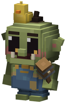 The Ogreling: a green ogre toddler in dungarees with a chick on his head and a toy maul