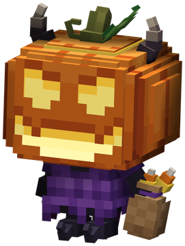 The Pumpkin Imp: a little imp in purple with a carved jack-o'-lantern for a head